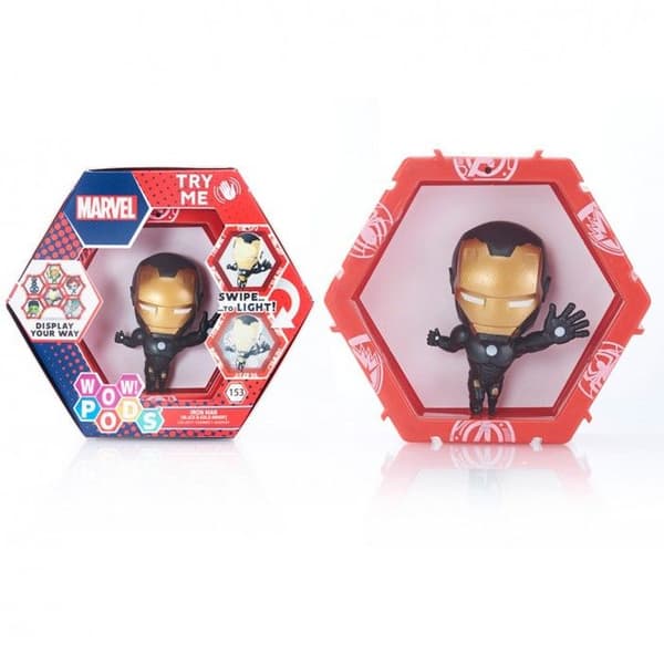 WOW! PODS - Avengers Collection - Metallic Iron Man, Bobble Head Light-Up Superhjältefigur, Leksaker