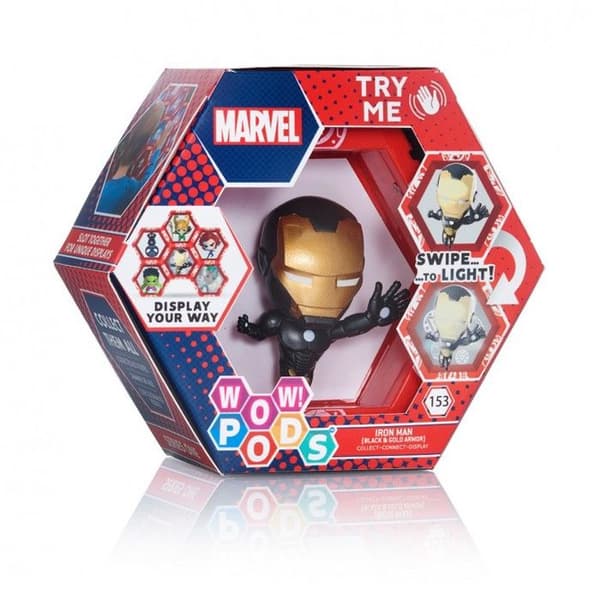 WOW! PODS - Avengers Collection - Metallic Iron Man, Bobble Head Light-Up Superhjältefigur, Leksaker