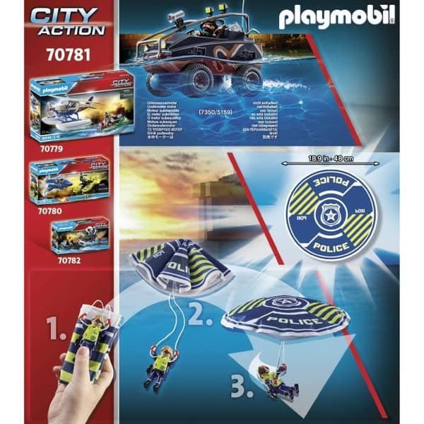 PLAYMOBIL - 70781 - Fallskärmsjägarepolis och banditfyra - Blå - Blandad - 5 år