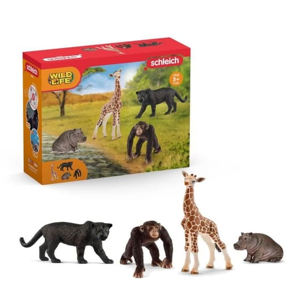 Figurines Wild Life Basic Kit, 4 ultrarealistiska figurer, leksak för barn från 3 år och uppåt, Schleich 42387 Wild life