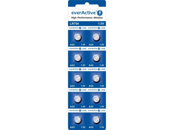 EverActive Mini alkalisk batteri everActive AG5 G5 LR754 LR48 - blisterpakning med 10 stk.
