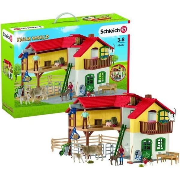 Gårdsfigur med stall och djur - SCHLEICH - 42407 - Leksak för barn från 3 år och uppåt
