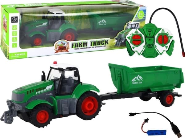LeanToys R/C grön fjärrstyrd traktor med släp