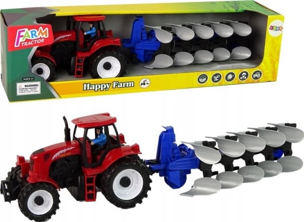 LeanToys Red Tractor and Plough Farm