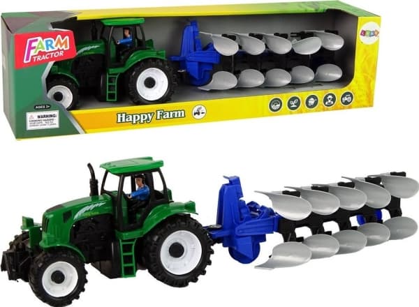 LeanToys Zielony Traktor fra Pługiem Farma LEAN Toys