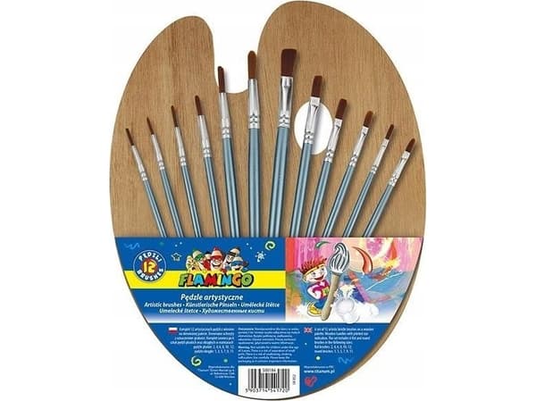 Set med 12 penslar med trähandtag + palett