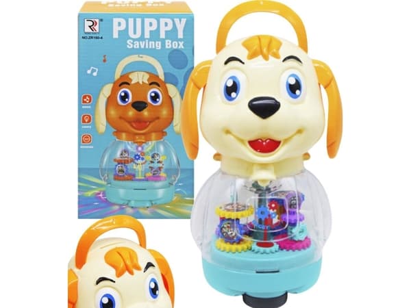 INTERAKTIV HUND MUSIKKBOKS PENGEKASSE LEKELYS MELODIER GEAR