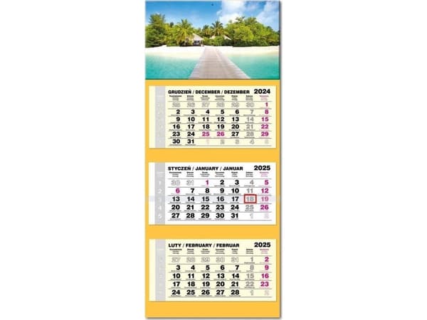 Kalender 2025 tredelt LUX konvekse Maldivene
