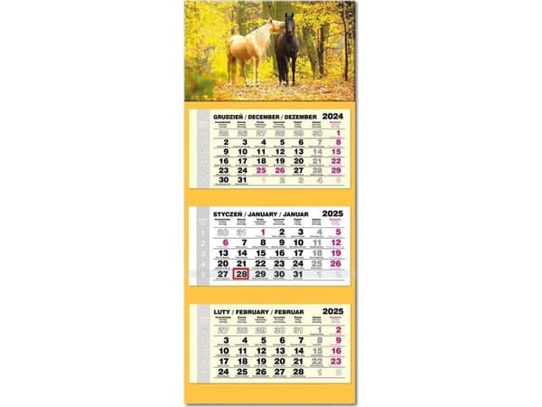 Kalender 2025 tredelt LUX hoved konvekse hester
