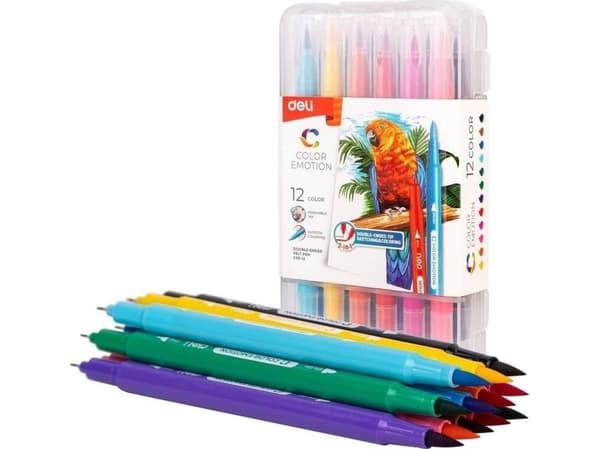 Dubbelsidiga märkpennor Color Emotio 12 färger DELI
