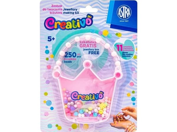 Sett med perler Crown 250stk + 2m ASTRA gummibånd