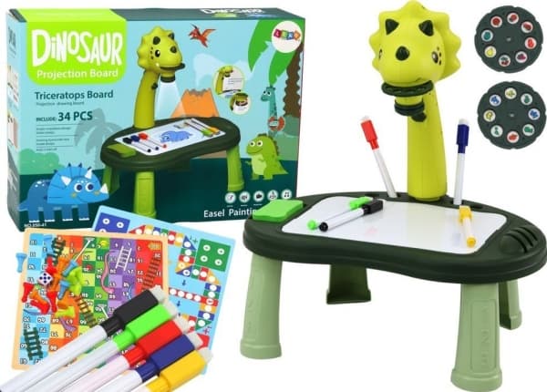 LeanToys Dinosauruksen piirtäminen projektori pelipöytä 2in1 kiinalaiset käärmeet vihreä