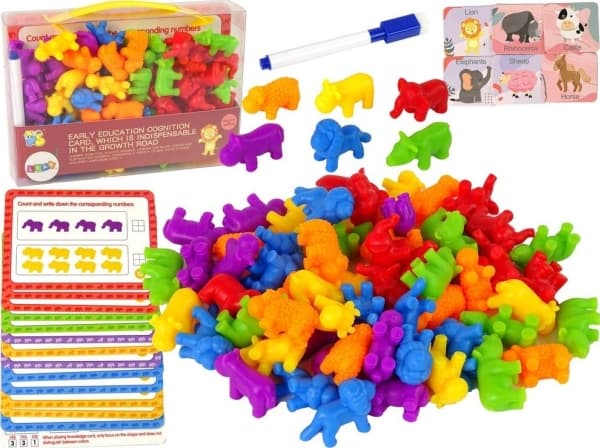 Djur Pedagogisk leksak Uppgiftskort Räkna Sortera 60 delar LEAN Toys