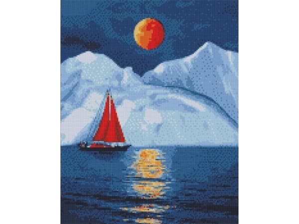 Diamantmosaikk - Rødt seilskip 40x50cm