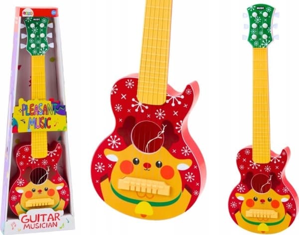 LeanToys lekegitar for barn, justerbare strenger, røde reinsdyr