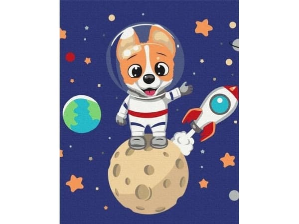 Maleri etter tall - Astronauthund 40x50cm