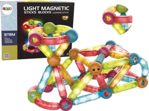 LeanToys lysende magnetiske pedagogiske klosser 76 elementer