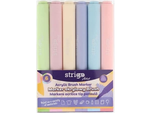 Akrylmarkör med penselspets 6 färger STRIGO