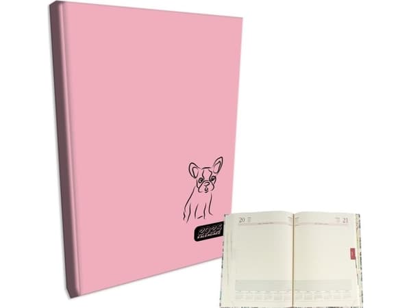 Kalender 2025 A4 daglig lør/søn separat Bulldog Pink