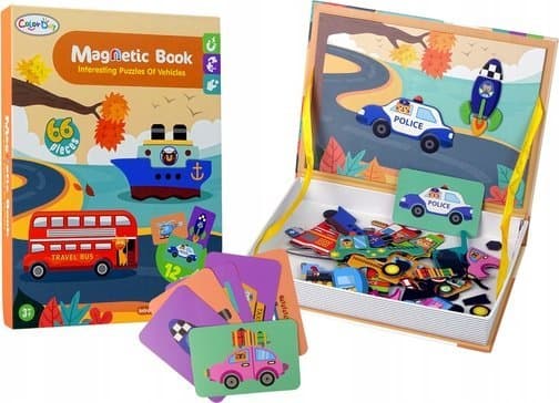 LeanToys Magneettinen Puzzle Kirja Ajoneuvot Kortit Helikopteri Poliisi LEAN Lelut