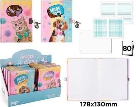 Notes with padlock 178x130mm Cats MIX