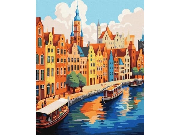 Maleri etter tall - Fargerik by 40x50cm