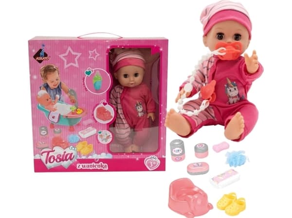 Askato Tosia docka med badkar i rosa klänning med tillbehör