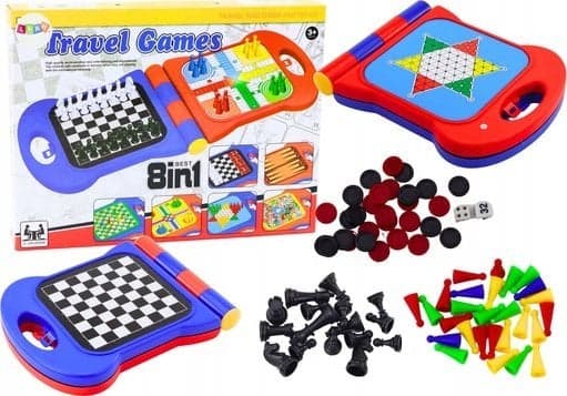 LeanToys Gra Podróżna 8w1 Szachy Warcaby Ludo Trykktrak Chińczyk Węże i Drabiny
