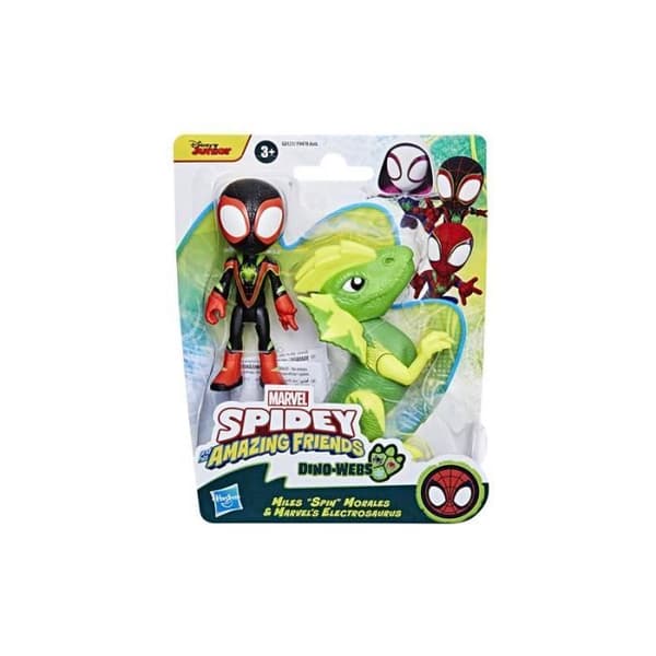 Spidey och hans fantastiska vänner Dino Webs Miles Spin Morales och Marvels Electrosaurus Figurer
