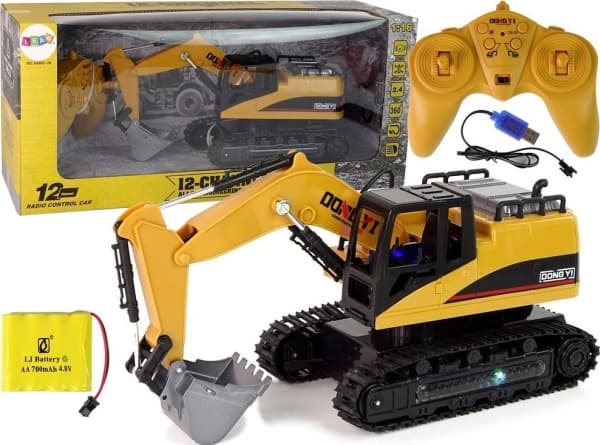 LeanToys Suuri Caterpillar kaivinkone R/C valo/ääni Kauko-ohjattava LEAN Toys leikkikalut