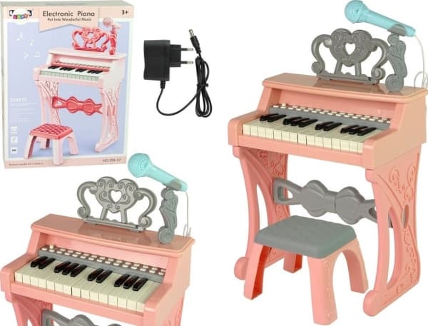LeanToys Elektrisk Piano Orgel Rosa med Stol 25 Keys LEAN Leker