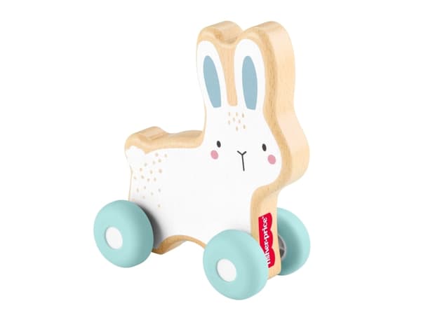 Fisher-Price Wooden Push-Along Bunny, 6 måned(er), 4 hjul, Blå, Hvit, Tre