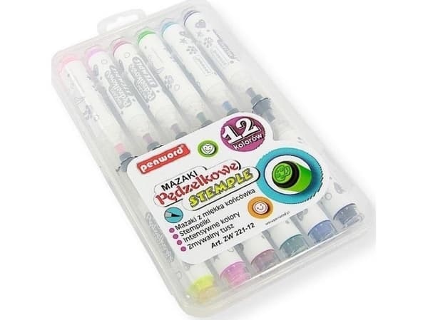 Brush markers med stämplar 12 färger