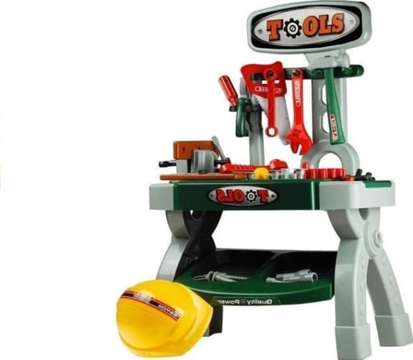 LeanToys verkstedbord med verktøy for DIYer-hjelmsagen