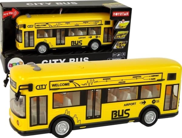 LeanToys gul bybuss med friksjonskjøring 1:18