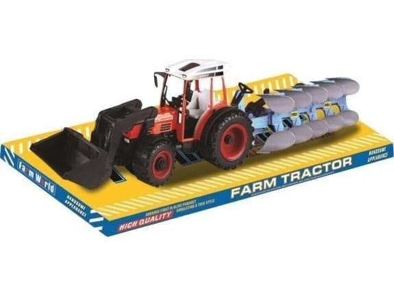 Traktor z pługiem i łyżką