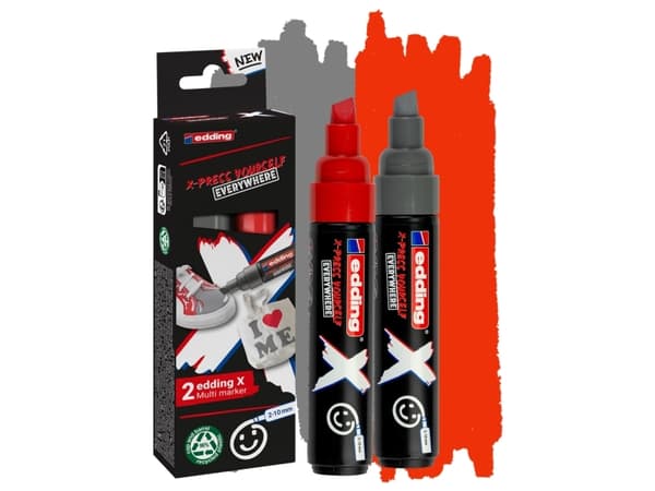 Edding 6900 X Multimarker, Grå, Rød, Mejselspids, Genanvendt plast, Wood/laminate, 2 mm, 1 cm