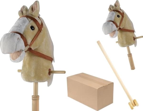 Hest med solid trepinne med hjul beige
