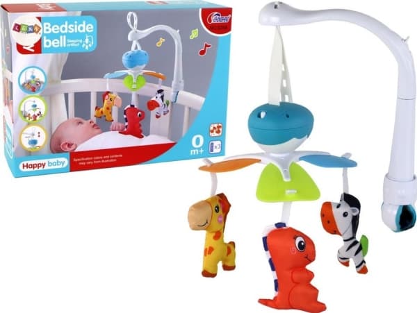 LeanToys Batteridriven Spjälsängskarusell Ljud Blå 3 Plushies