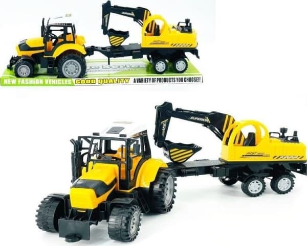 Traktor med grävmaskin