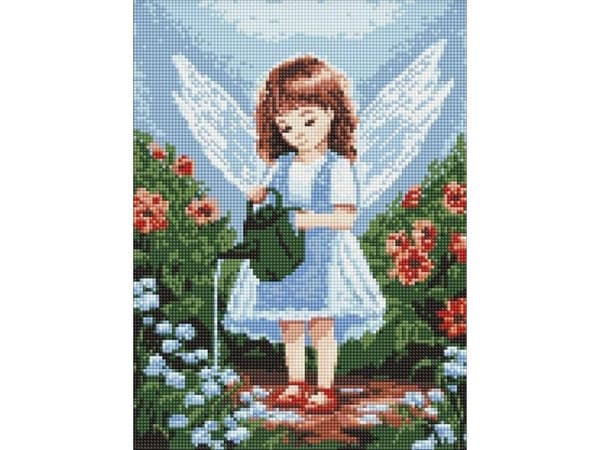 Diamantmosaikk - Engel i hagen 30x40cm