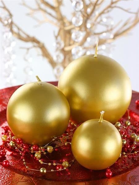 Party Deco Candle ball, metallic, gull, 8 cm, 6 stk