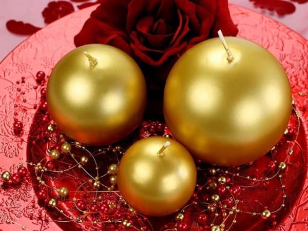 Party Deco Candle ball, metallic, gull, 8 cm, 6 stk