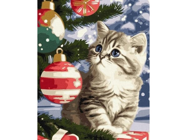 Maling etter tall - Kattunge under juletreet 40x50cm