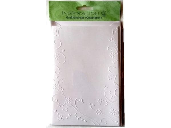Embossed cards + envelopes flowers white 02 5pcs