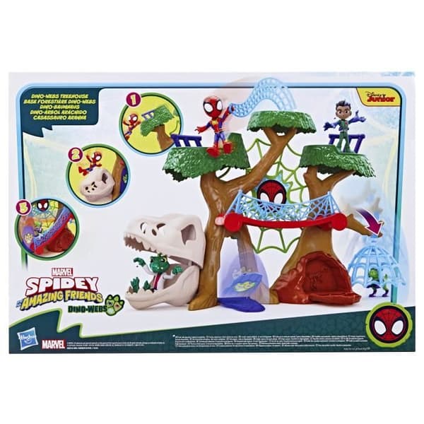 Spidey Dino-Webs Forest Base Playset, Superhjältefigurer och tillbehör, från 3 år och uppåt, Spidey and Friends
