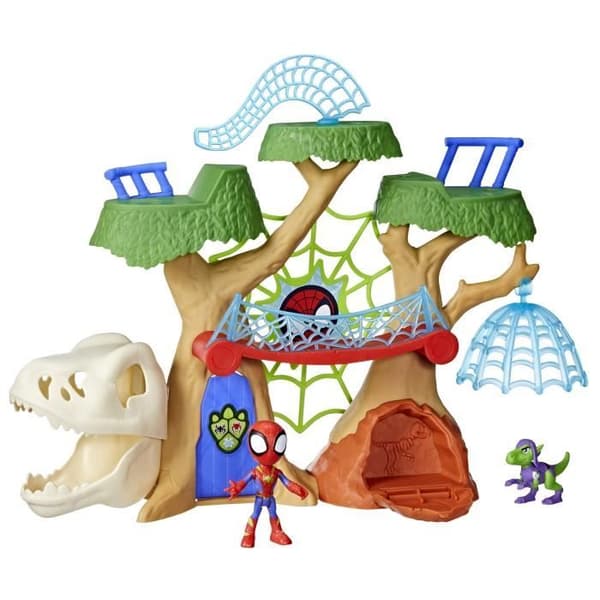 Spidey Dino-Webs Forest Base Playset, Superhjältefigurer och tillbehör, från 3 år och uppåt, Spidey and Friends