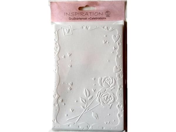 Embossed cards + white rose envelopes 5pcs