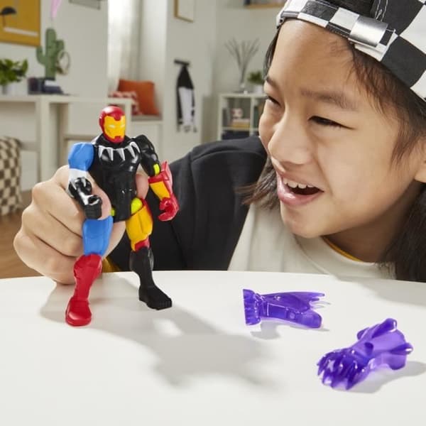 MixMashers Iron Man, 12 cm anpassningsbar statyett att mixa och matcha med tillbehör, Marvel, från 4 år