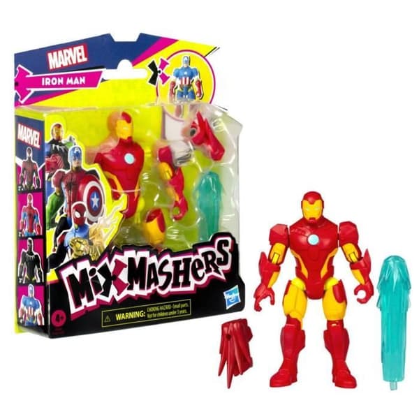 MixMashers Iron Man, 12 cm anpassningsbar statyett att mixa och matcha med tillbehör, Marvel, från 4 år